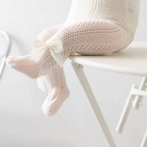 Miniatura 4 de Urkutoba Mallas de punto trenzado sin costuras con lazo para niñas pequeñas de algodón
