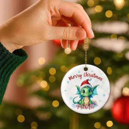 Miniatura 6 de Hyturtle Adorno de Navidad personalizado para amantes del dragón, adorno de cerámica con nombre personalizado de dragón de Navidad, regalos lindos
