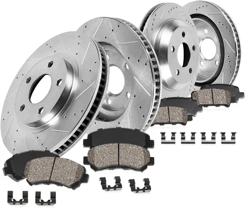 Callahan BRAKE PARTS para Impreza Legacy Outback Forester - Rotores de freno perforados y con ranuras, pastillas de freno de cerámica, reemplazo