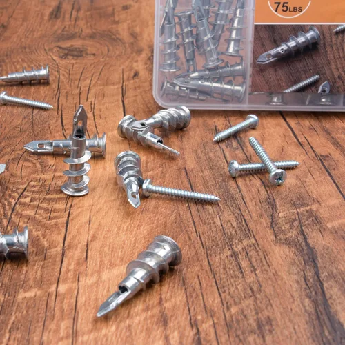 Miniatura 8 de KURUI Anclajes autoperforantes de zinc para paneles de yeso #8, kit de 60 anclajes y tornillos de pared de metal hueco, 30 anclajes resistentes +