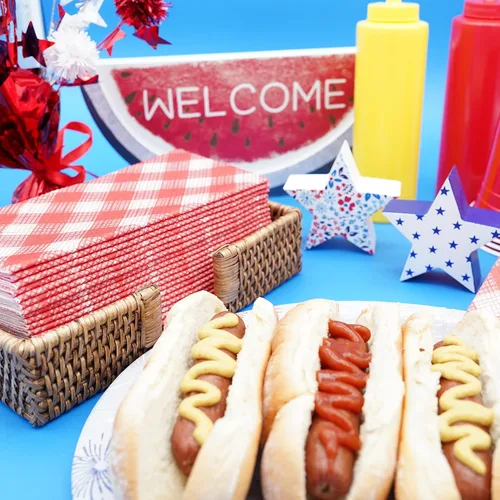 Miniatura 11 de Servilletas de papel American Homestead - Servilletas desechables de tipo lino rojas a cuadros para cena - Servilletas de mesa de calidad de Rojo