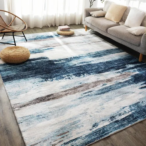 Miniatura 18 de Carvapet 9x12 Alfombras grandes para sala de estar y dormitorio, alfombra moderna lavable azul de pelo bajo con respaldo de goma, plegable, alfombra