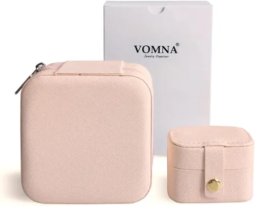 Miniatura 2 de VOMNA Juego de joyas de viaje, mini estuche de joyería, pequeño organizador de joyas portátil, estuche de almacenamiento de joyas para anillos