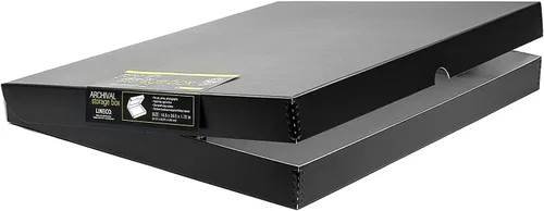 Lineco 16x20 Caja de almacenamiento tipo folio negra con tapa, 1.75" de profundidad. Sin ácidos con borde de metal. Preserva la longevidad de las
