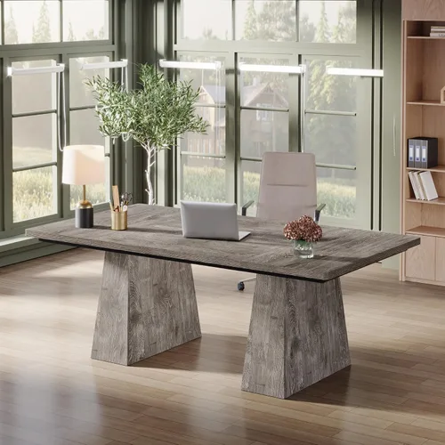 Miniatura 4 de Tribesigns Escritorio Ejecutivo de 63 Pulgadas, Escritorio Grande para Computadora de Oficina con Doble Pedestal, Estación de Trabajo Moderna y Gris