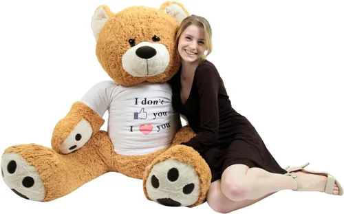 Miniatura 2 de Big Plush Giant Love Teddy Bear - Camiseta con texto en inglés "I Don't Like You I Love You I Love You", color marrón miel