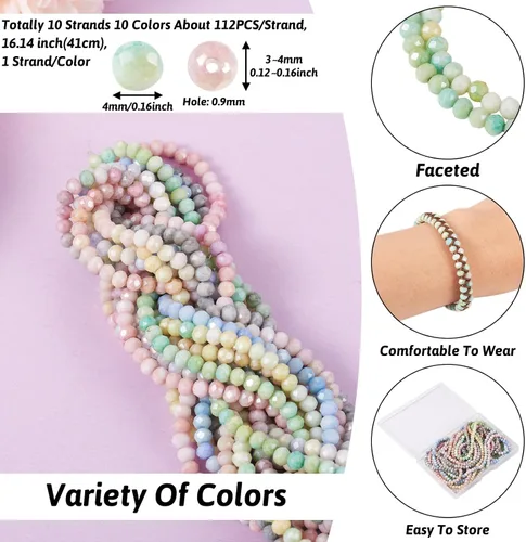Miniatura 3 de Elecrelive 660 piezas Cuentas de Cristal Briolette de 4mm Cuentas de Vidrio Rondelle Color AB Cuentas de Vidrio Facetadas Sueltas para Bisutería