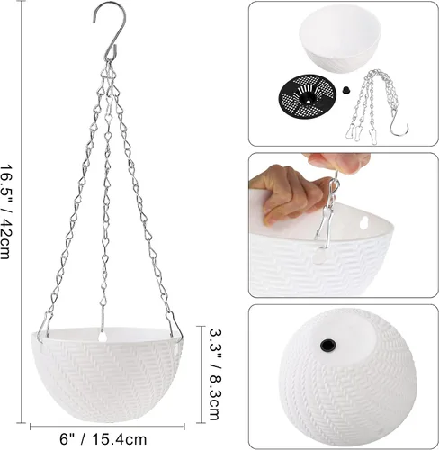 Miniatura 2 de Foraineam 10 macetas colgantes de 6 pulgadas, maceta de jardín con riego automático, mini macetas para suculentas con cadena para colgar