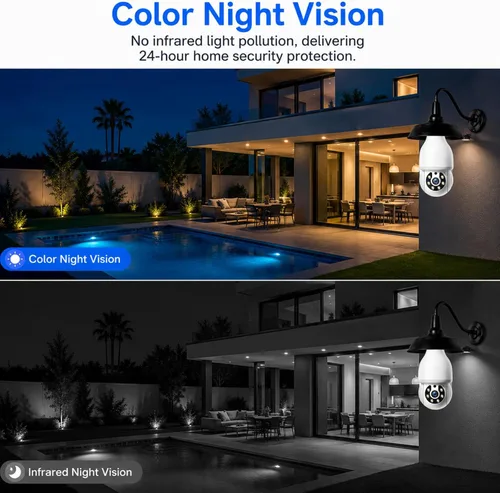 Miniatura 7 de Light Bulb Security Camera, 5G&2.4GHz WiFi Light Bulb Cameras Wireless Outdoor Indoor, Lightbulb Camera for Home Security, Two-Way Talk,Color Night