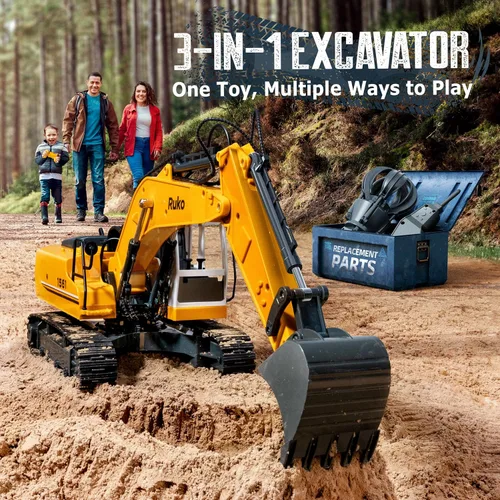 Miniatura 2 de Ruko 1561 Excavadora RC 3 en 1, juguetes de construcción para niños, vehículos de control remoto de 17 canales con pala de aleación para agarrar