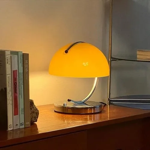 Lámpara de mesa retro vintage, lámpara de mesa de la era espacial, una bonita lámpara de escritorio, lámpara de botón con pantalla de cristal,