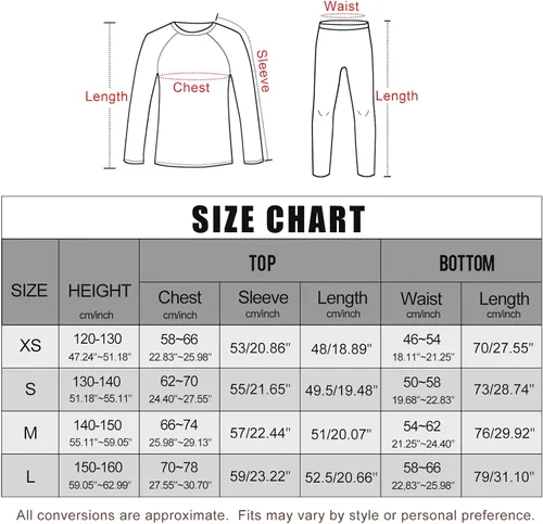 Miniatura 7 de MeetHoo Conjunto de ropa interior térmica para niños capa base de pantalones largos con forro polar para niños