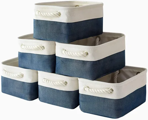 Miniatura 13 de Cesta de organización y almacenamiento para estantes - Paquete pequeño de 6 cestas de almacenamiento de tela plegables para organizar con asa