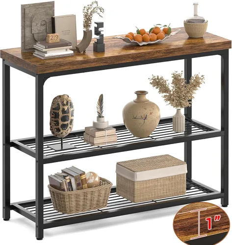 Miniatura 9 de Besiost Mesa consola pequeña de 32 pulgadas, mesa de entrada estrecha de 2 niveles, mesa de sofá con estantes de malla, mesas de consola para sala