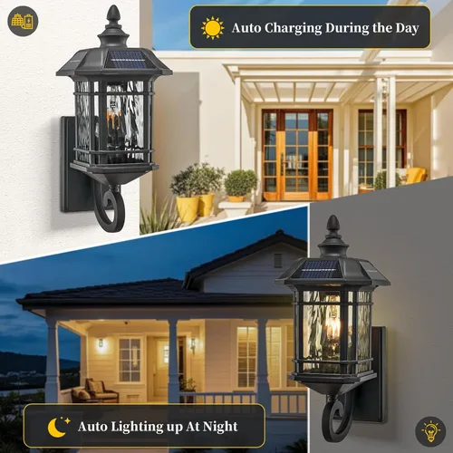 Miniatura 2 de Aplique solar para exteriores de 15.7 pulgadas de altura, accesorio de iluminación exterior del atardecer al amanecer, lámpara de pared solar