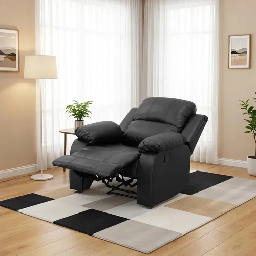 Miniatura 6 de Faux Leather Manual Recliner Sofa Set, 3 Piece Living Room Furniture Set, Loveseat Reclining Couch and 2 Recliner Chairs for RV Home Theater (Black)