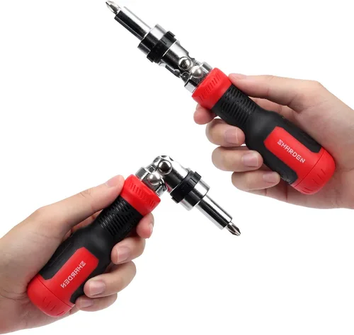 Miniatura 8 de SHARDEN Destornillador de trinquete 13 en 1 Destornillador multibit todo en uno Juego de destornilladores con Phillips, cabeza plana, seguridad Rojo