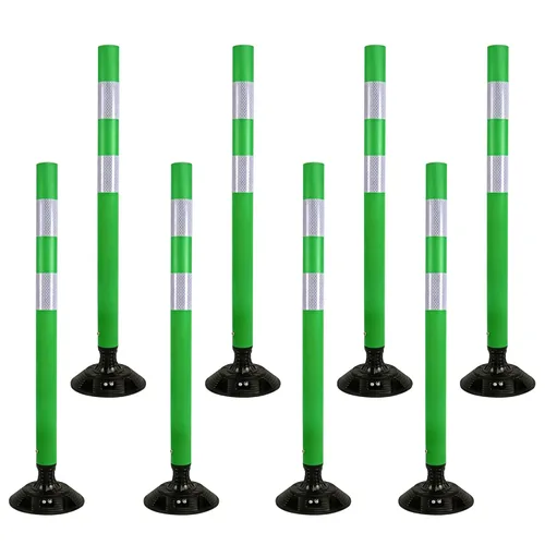 Miniatura 14 de OrangeStar Paquete de 8 conos de tráfico de 48 pulgadas con base de resorte, postes de delineador verdes con rayas reflectantes para seguridad vial