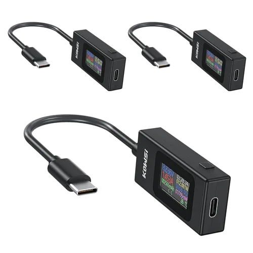 diymore 3 PCS Medidor USB C Probador USB C Medidor de Potencia, 4-30V 0-6.5A Multímetro Digital, Medidor Probador de Voltaje y Corriente Tipo C,