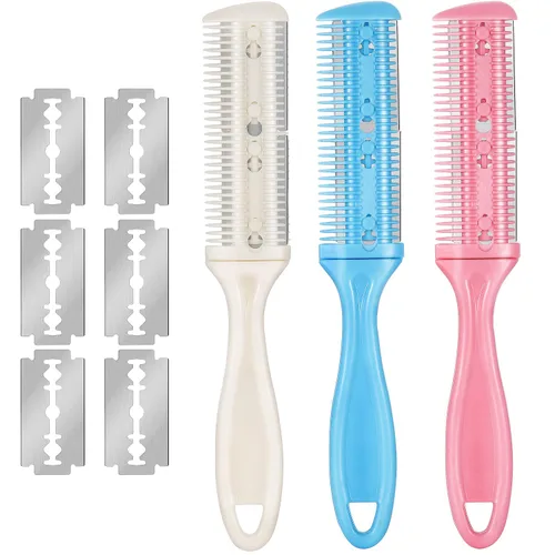 Maitys 3 Piezas Peine Navaja de Corte de Cabello Peine de Corte de Cabello con 12 Cuchillas de Repuesto Moldeador de Doble Filo para Salón y Hogar