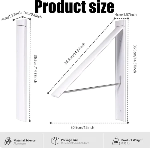 Miniatura 3 de Ithywat Estante de secado de ropa retráctil, ahorro de espacio, colgador plegable montado en la pared para lavandería, organización de Blanco