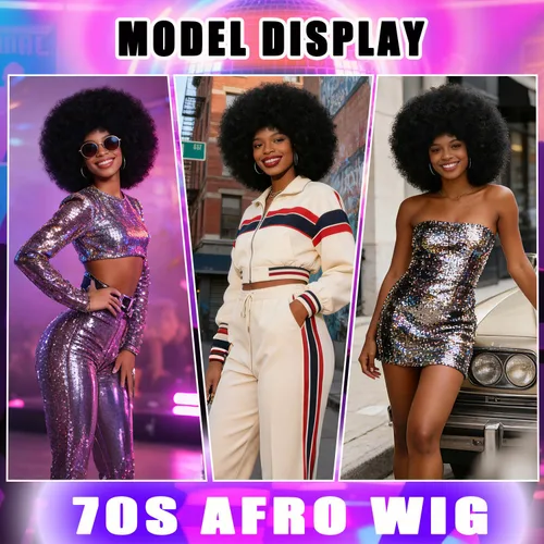 Miniatura 2 de Pelucas afro de los años 70 para mujeres negras, sin pegamento, peluca rizada afro soplada, resistente al calor, pelucas sintéticas para uso diario