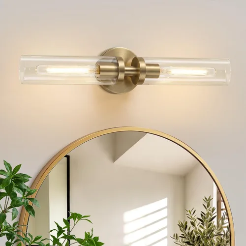 Miniatura 23 de Juego de 2 apliques de pared, apliques de baño de níquel cepillado cableados con vidrio transparente, apliques modernos para decoración de pared