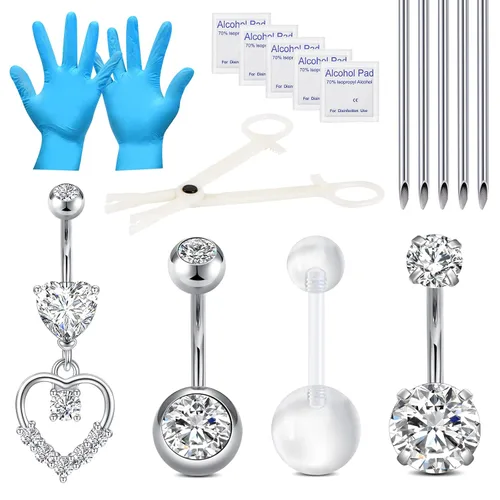 Miniatura 4 de DJCIW Kit de piercing para ombligo - Anillos de ombligo de acero inoxidable 14G, agujas de oro rosa