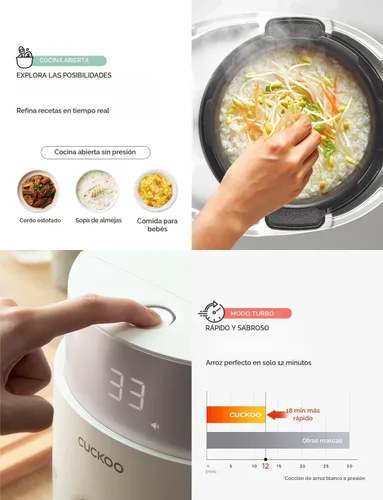 Miniatura 5 de CUCKOO Olla arrocera de doble presión de 6 tazas sin cocer / 12 tazas cocidas con tecnología de calentamiento por inducción, 20 modos de menú