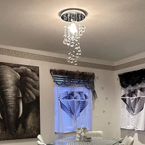 Miniatura 3 de Candelabro moderno de cristal elegante en espiral de montaje empotrado, lámpara moderna de bola de cristal con forma de gota de lluvia, lámpara