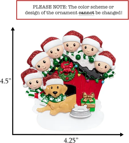 Miniatura 2 de Adorno de Navidad personalizado para familia de 6 con perro 2026 Padres, niños y cachorros con caseta para perros, decoración personalizada