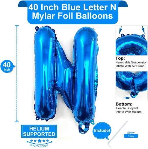 Miniatura 2 de Lovoir Globos azules grandes de 40 pulgadas con la letra N de gran tamaño, globo de helio de aluminio de Mylar para decoración de fiesta de Letra