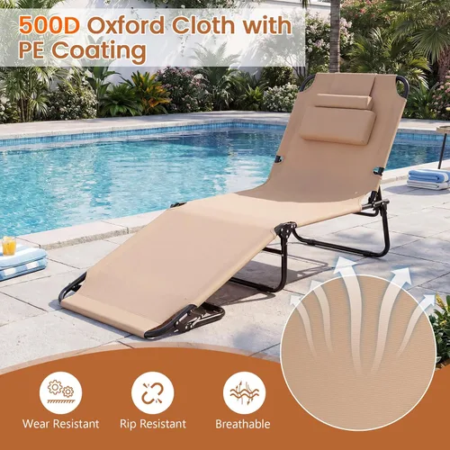 Miniatura 8 de COSTWAY Silla de bronceado con agujero facial, almohadas y respaldo ajustable de 4 posiciones, portátil con bolsa de transporte, tumbona de playa