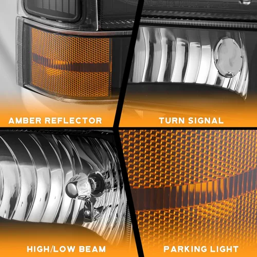 Miniatura 4 de WEELMOTO Conjunto de faros con bombillas para Ford Super Duty F250 F350 F450 F550 99-04, para Ford Excursion 00-04 con luz de señal de parachoques