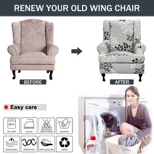 Miniatura 6 de NILUOH Funda para silla Wingback, 2 piezas, fundas elásticas de elastano para silla con respaldo de ala, funda lavable para sillones con respaldo