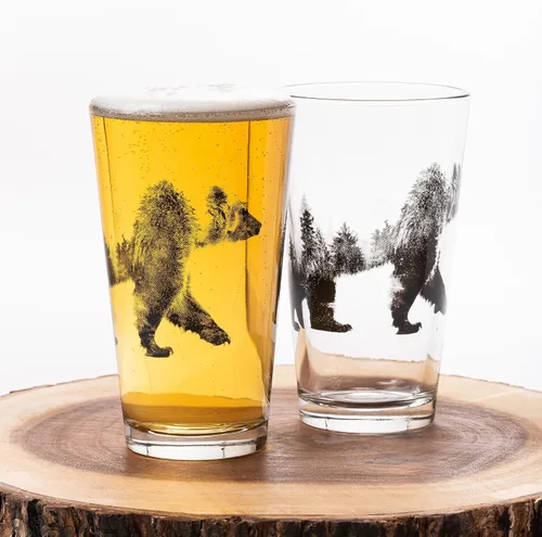 Miniatura 2 de Black Lantern Juego de 2 vasos de pinta – Vasos de oso de doble exposición para entusiastas de la cerveza artesanal - Juego de dos vasos de 473 ml