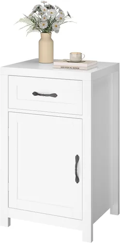 Miniatura 7 de Mesa Auxiliar de Estilo Granja, Mesita de Noche Rústica de 30" de Alto con Cajón y Gabinete de Almacenamiento, Mesa Lateral de Sofá de Madera