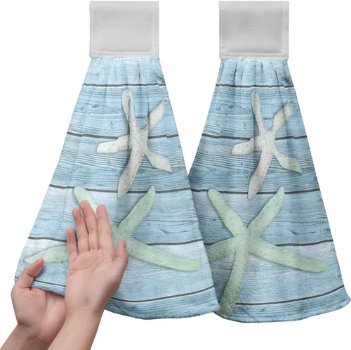 Miniatura 33 de Juego de 2 toallas de cocina colgantes de hojas tropicales de verano, color verde, hojas de palmera, con bucles para colgar, suaves y absorbentes