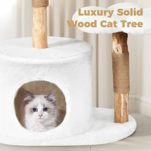 Miniatura 2 de Easyego Árbol moderno para gatos, torre de madera estética de 36.6 pulgadas para gatos grandes, condominio de lujo para gatos con postes rascadores