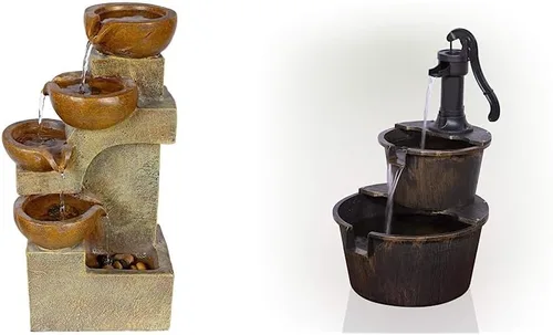 Alpine Corporation WCT726 - Fuente de macetas escalonadas, 9 pulgadas de largo x 7 pulgadas de ancho x 16 pulgadas de alto, marrón, beige y fuente