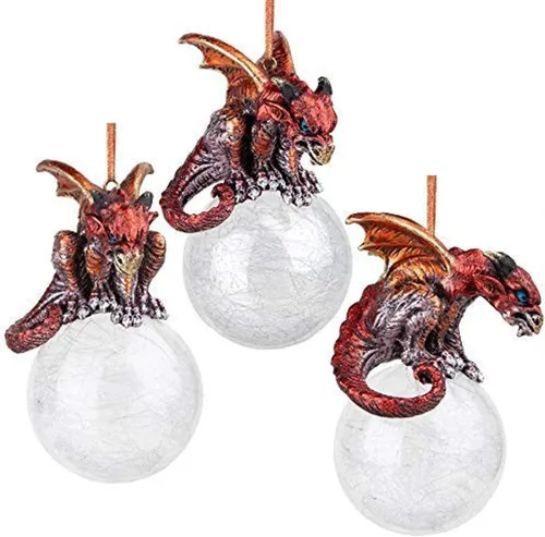 Miniatura 20 de Design Toscano - Juego de adornos de 3 dragones de Amesbury montados en piedras preciosas, color plateado, Navidad