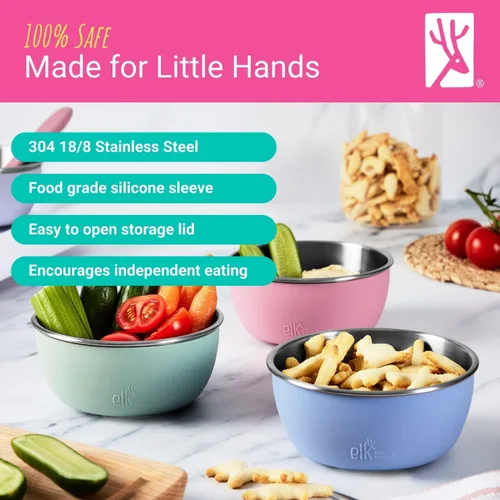 Miniatura 3 de Elk and Friends Cuencos de acero inoxidable + funda de silicona y tapa de almacenamiento Bebés, niños pequeños Cuencos para cereales