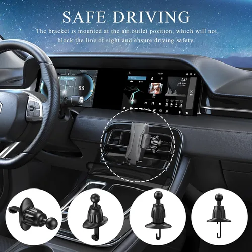 Miniatura 4 de KVAEY Soporte de teléfono para automóvil, duradero y antideslizante con gancho de metal, ajuste de elasticidad de rotación de 360°, soporte Negro