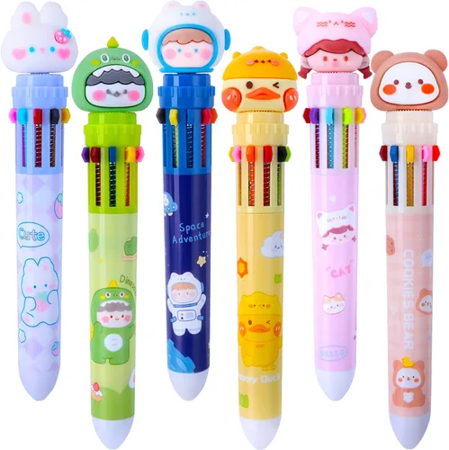 Miniatura 7 de Heliar Bolígrafo multicolor de 0.028 in, bolígrafos de colores 10 en 1, bolígrafos retráctiles de animales para oficina, suministros escolares