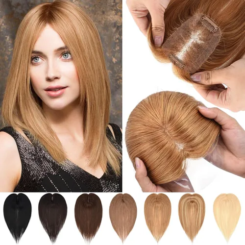 Miniatura 11 de JGS1996 Toppers de cabello humano real para mujer, 150% de densidad, hecha a mano, base de encaje, peluca de cabello Remy con piezas de cabello