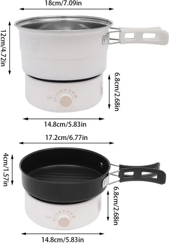 Miniatura 7 de Olla eléctrica portátil con asas plegables, sartén antiadherente, mini olla caliente, 1.6L/0.42 galones, 500 W, 110 V, olla multifuncional