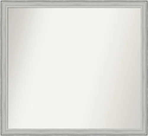 Miniatura 435 de Amanti Art Espejo de baño plateado para sobre fregadero, 25 x 25 pulgadas, espejo de tocador cuadrado estrecho de níquel cepillado, marco de madera