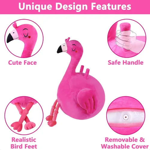Miniatura 4 de iPlay, iLearn Bouncy Pals - Pelota inflable de flamenco para niños, juguetes inflables para saltar de animales que rebotan, gorila de felpa rosa