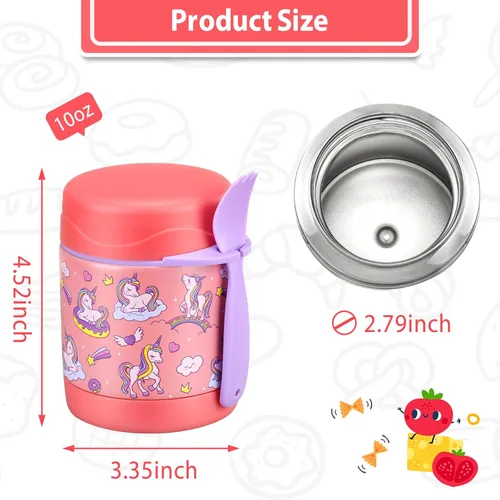 Miniatura 3 de Tarro de comida aislado para niños con cuchara, acero inoxidable de 10 onzas, a prueba de fugas, boca ancha, termo para comida caliente