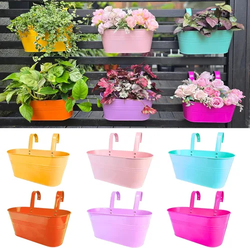 LaLaGreen - Maceta colgante para exteriores (11.2 pulgadas, paquete de 6) rosa claro, morado claro, turquesa, rosa neón, amarillo, naranja, caja de